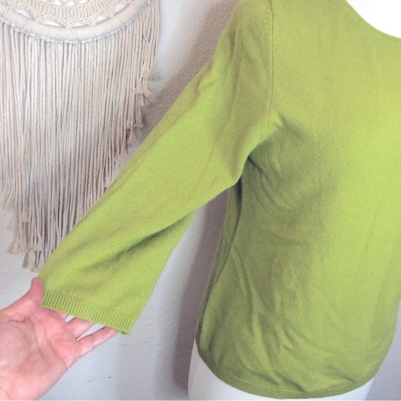 Precious fibers pistachio green cashmere 3/4 sleeve sweater medium - Picture 2 of 6
